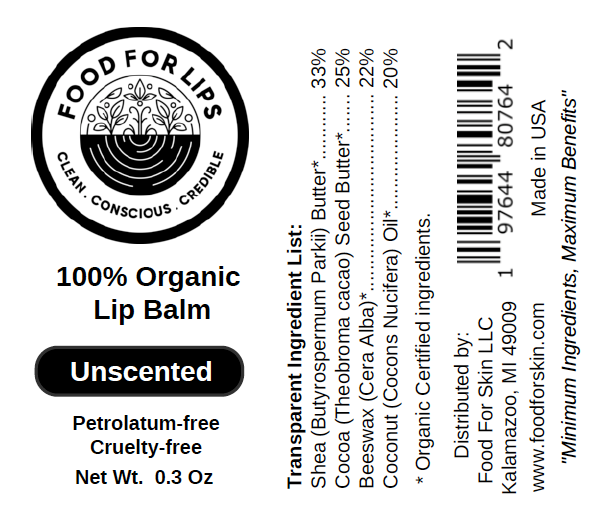 Food For Lips - 100% Organic Lip Balm 0.4Oz (Unscented)