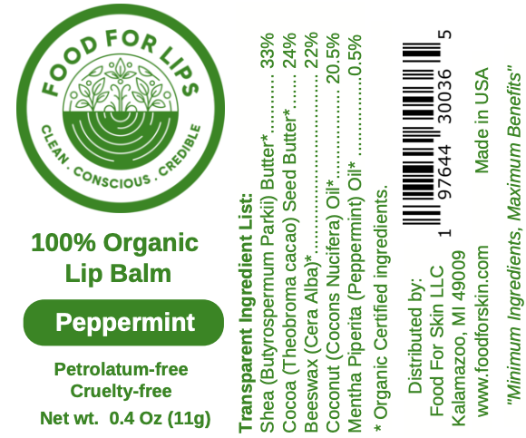 Food For Lips - 100% Organic Lip Balm 0.4Oz (Peppermint)