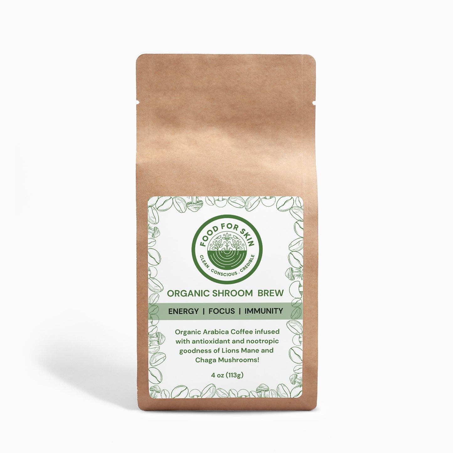 Organic Shroom Brew - Arabica, Lion’s Mane & Chaga 4Oz